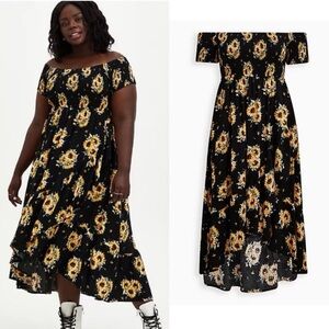 Torrid floral sunflower off shoulder maxi dress